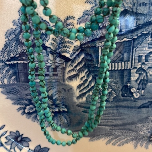 Turquoise Hand Knotted LONG Sterling Necklace— BEAUTIFUL!! Stand Alone or Layer! - Picture 5 of 10